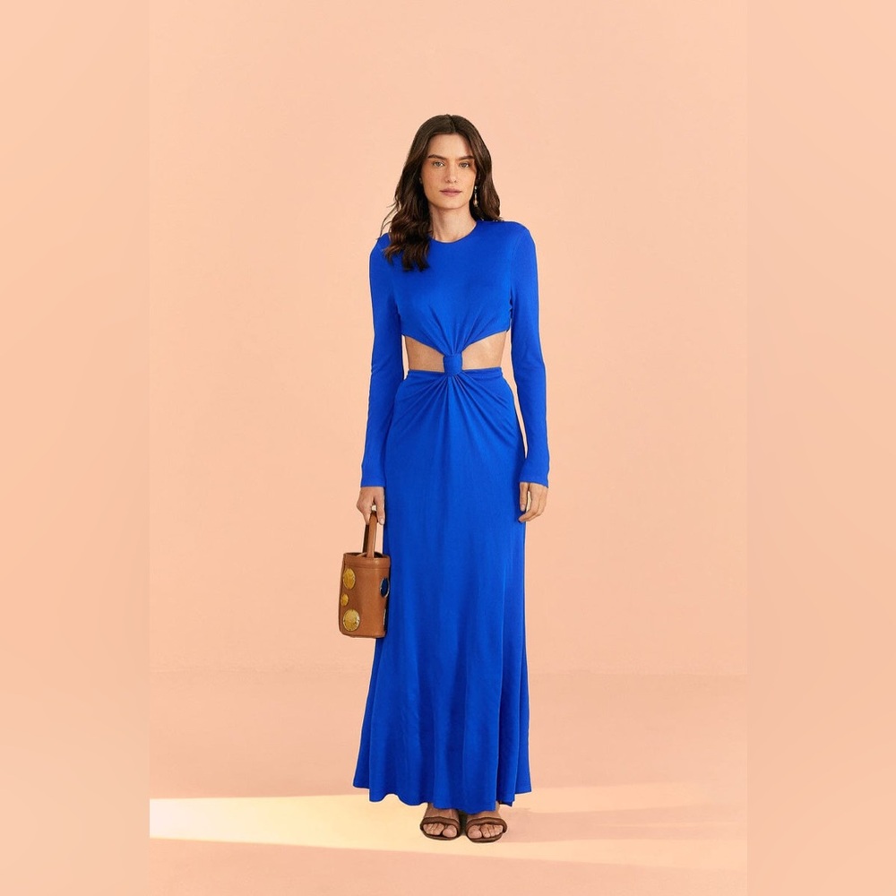 Farm Rio Knotted Cut Out Maxi Dress Blue
